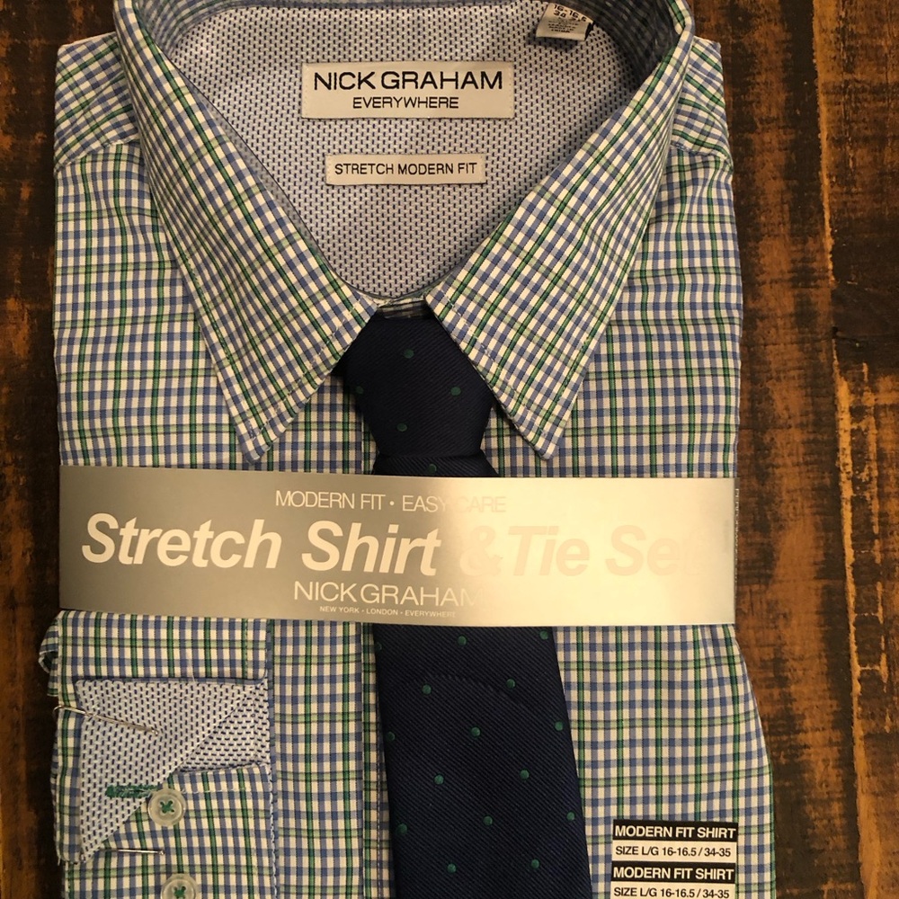 Nick Graham Men's Green Checkered Casual Button Down Shirt